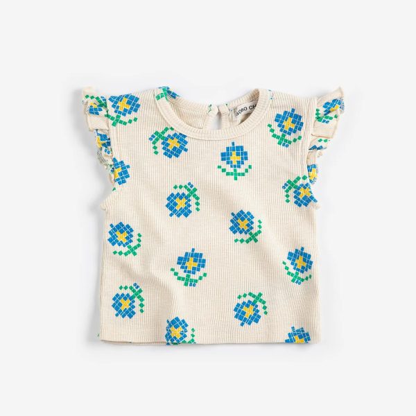 Pixel Flowers all over ruffled top