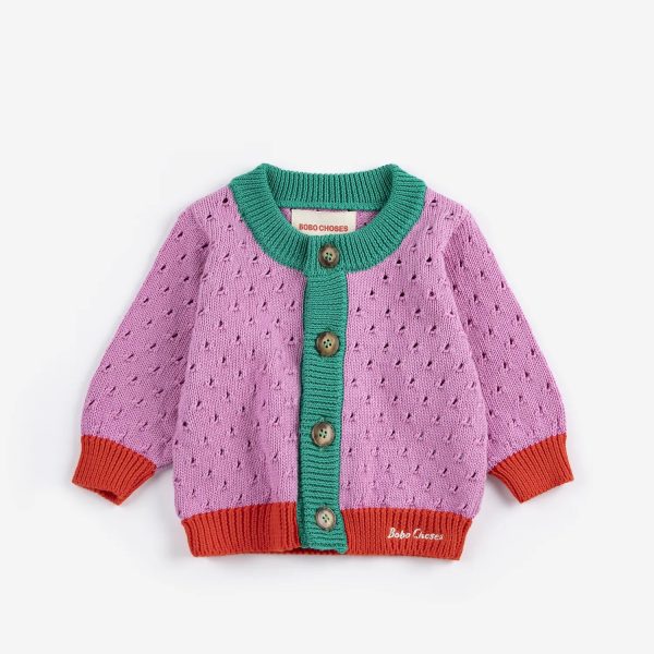 Color Block open work cardigan