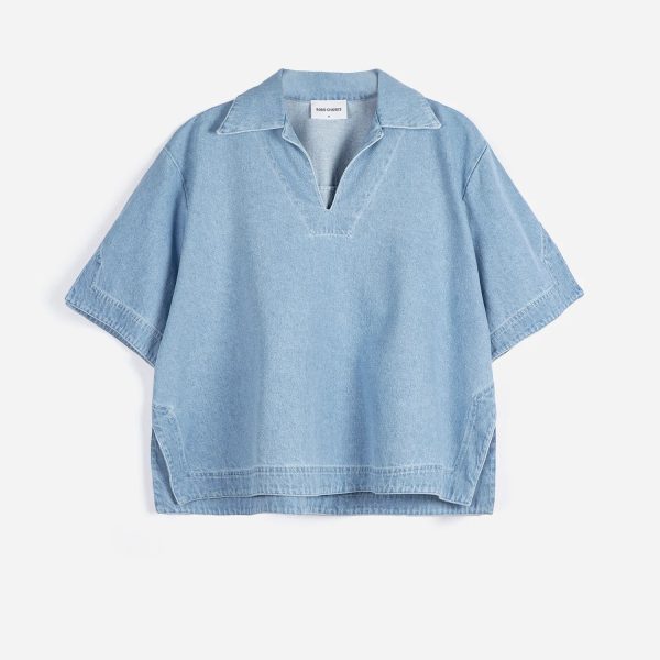 Relaxed denim polo shirt