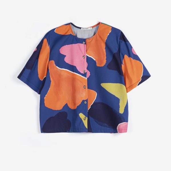 Blooming color pattern cropped blouse