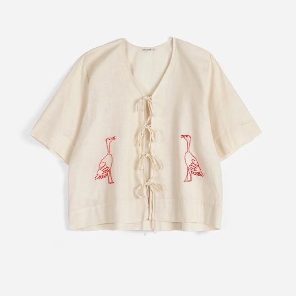 Embroidery tied blouse