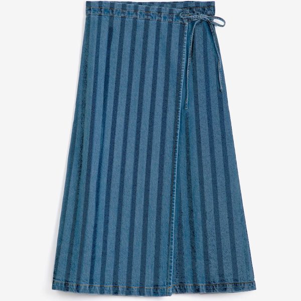 Striped denim wrap skirt