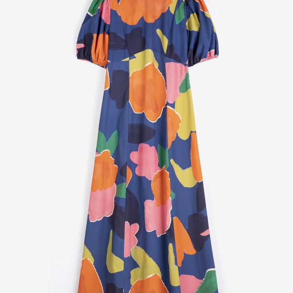 Blooming color pattern puff sleeve dress