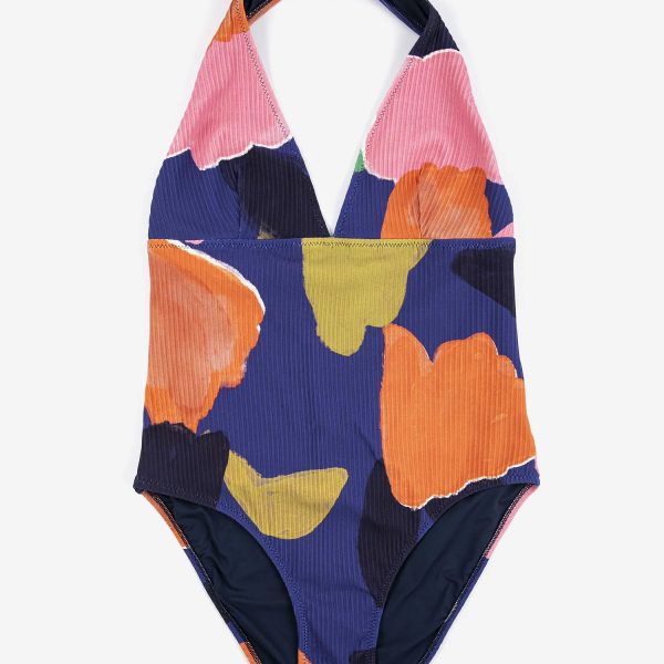 Blooming color pattern v-neck swimsuit