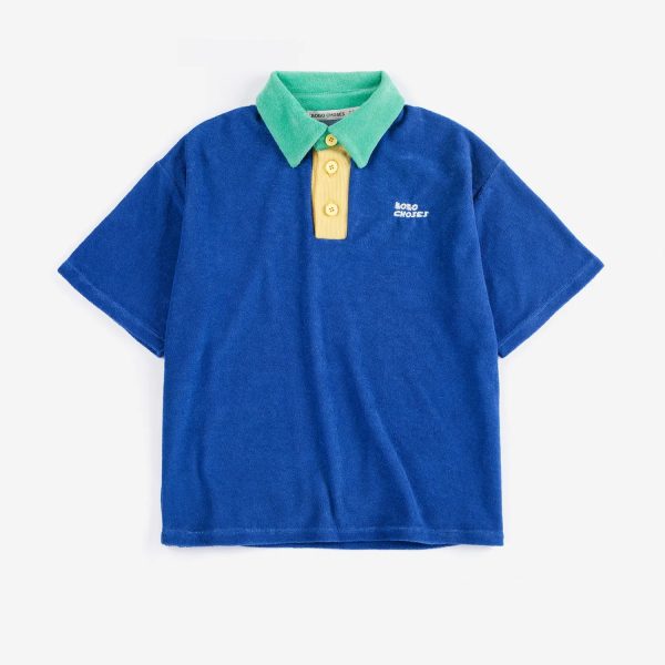 Color block terry cloth polo