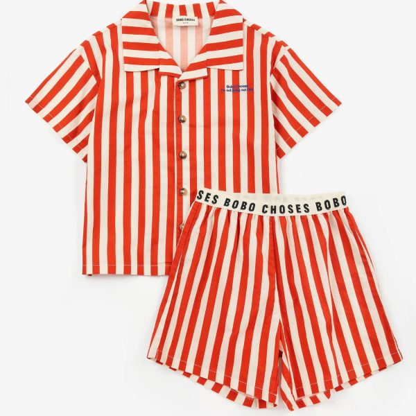Red Bold Stripe loungewear woven set